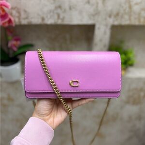 Coach Evie Long Wallet Fuschia with Gold Chain